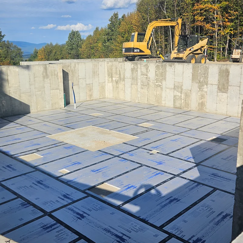 Construction site progress on custom home build in Grafton County New Hampshire